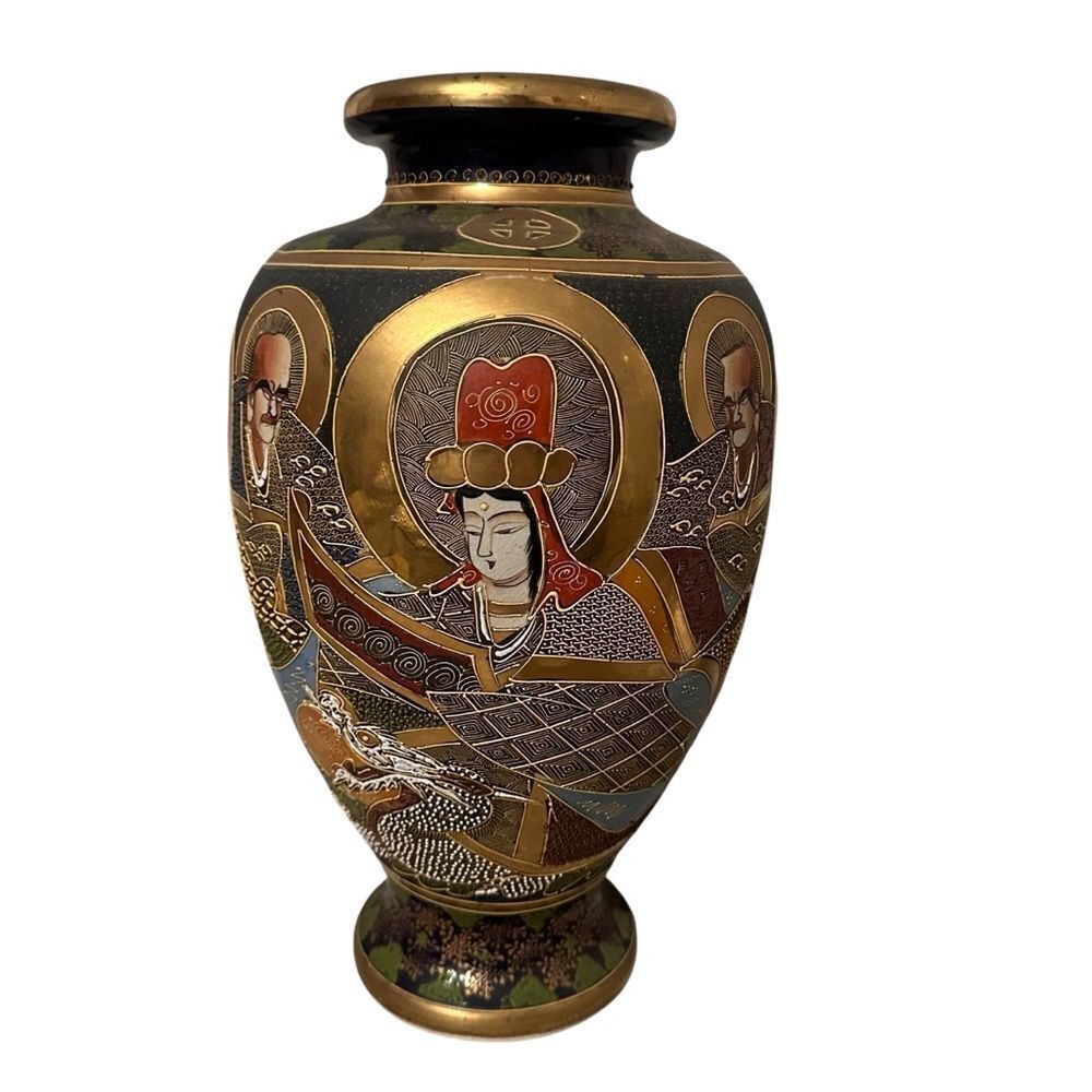 Satsuma Ware 8 Imperial Heads Large 15” Tall Vase